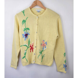 Mark Fore & Strike Floral Knit Sweater Cardigan Size Small Yellow Artsy Retro‎